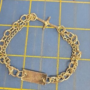 Double Chain 7" Bracelet Rectangle Star In Cross